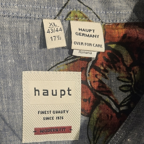 Mens Haupt Germany XL Woven Linen Cotton Button Down Shirt Floral Modern Fit NWT - Picture 8 of 14